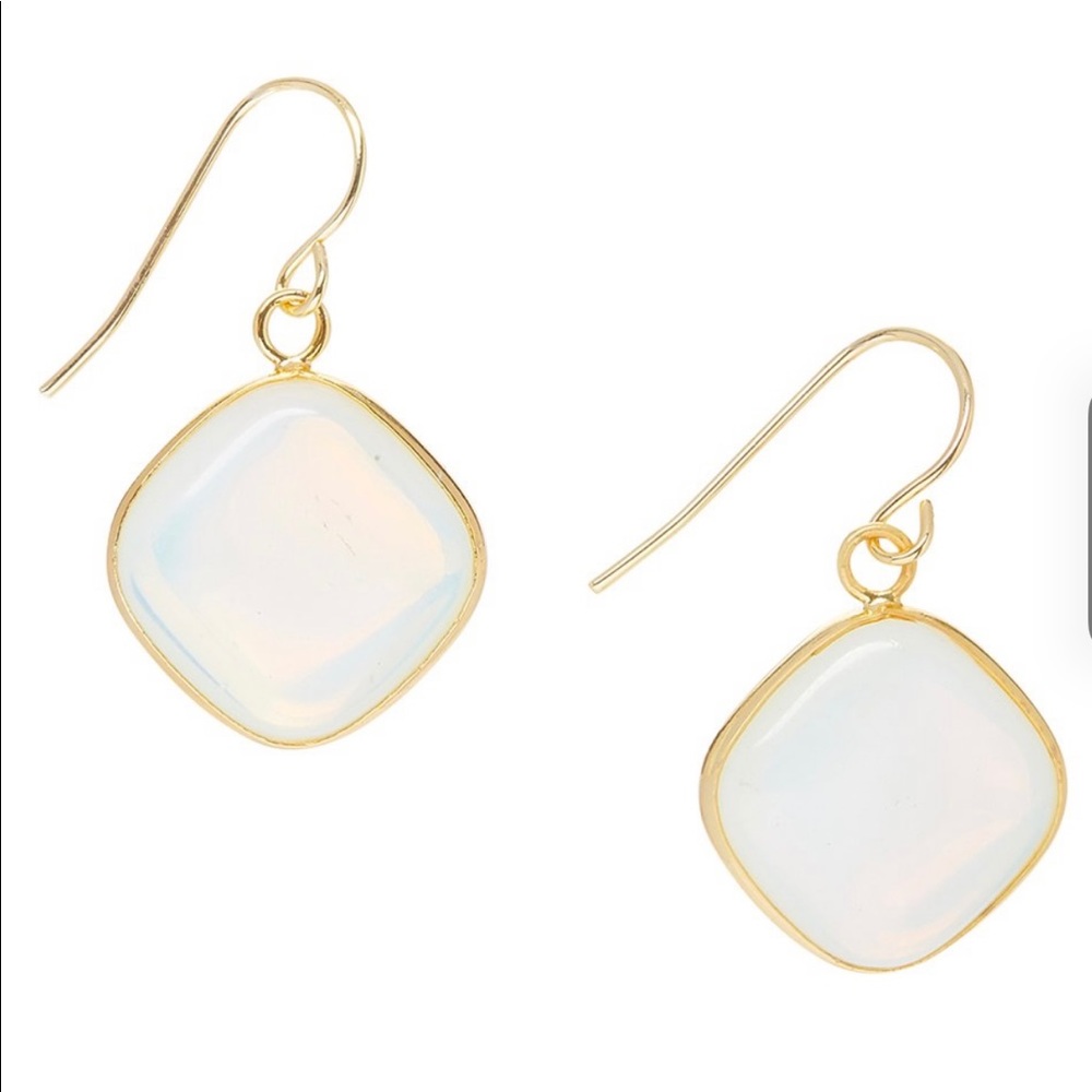 🔵 Moonstone and Goldtone Square Drop Earrings